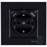 Розетка із заземленням та шторками USB-A + USB-C 5V-2.4A Arvia Electric KAREN Чорний (20 07 2000 301)